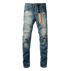 Purple Jeans Classic Blue Ripped Knee Skinny Jeans 3018