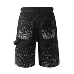 Purple Jeans Luxury Bling Men's Black Jean Shorts Covered in Shiny Rhinestones for Night Out Fashion 5099