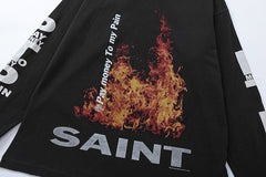 Saint Michael Fire Graphic & Sleeve Print Sweatshirt