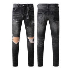 Purple Black Distressed Jeans 9079 Long Pants with Stylish Rips and Tears