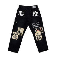 Mixed Emotions Black “Newspaper” Carpenter Pants
