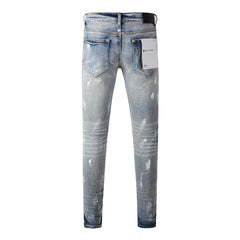 Purple Jeans Designer Women Purple High Street Purple Denim Black Long Mid Pants Hole for Men Purple Jeans 9043