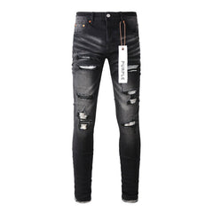 Purple Jeans Fashion Men Black Jeans Distressed Hole Unique Personality 9001