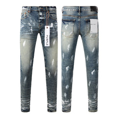 Purple Jeans Fashion Men Black Jeans Distressed Hole Unique Personality 9060