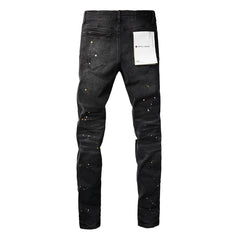 Purple Jeans - Distressed Black Denim with Knee Slit and Ripped Hole 9045