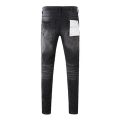 Purple Jeans New Fashion Men Black Jeans Distressed Hole Unique Personality