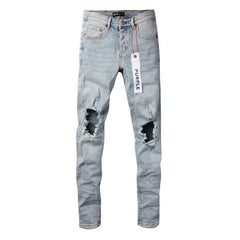Purple Jeans Light Blue Vintage Personality Fashion Ripped Jeans 9010