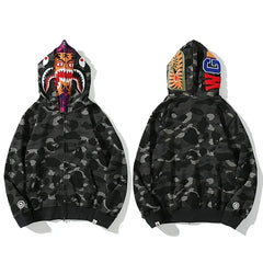 BAPE Style Camo Tiger Full-Zip Hoodie - Dark Grey/Black