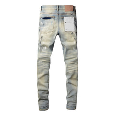 Purple Jeans Fashion Men Black Jeans Distressed Hole Unique Personality 9007