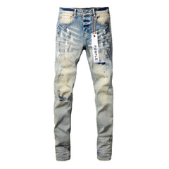 Purple Jeans Fashion Men Black Jeans Distressed Hole Unique Personality 9007