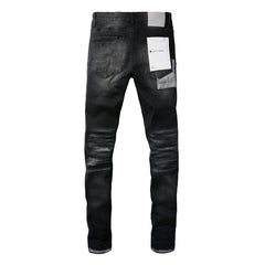 Purple Jeans Fashion Men Black Jeans Distressed Hole Unique Personality 9001