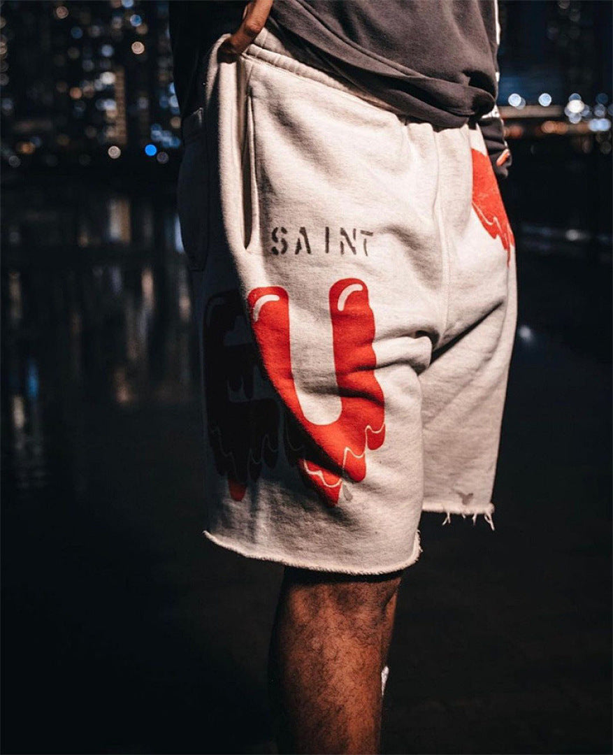 Saint Michael Dripping Heart & Lettering Graphic Sweat Shorts