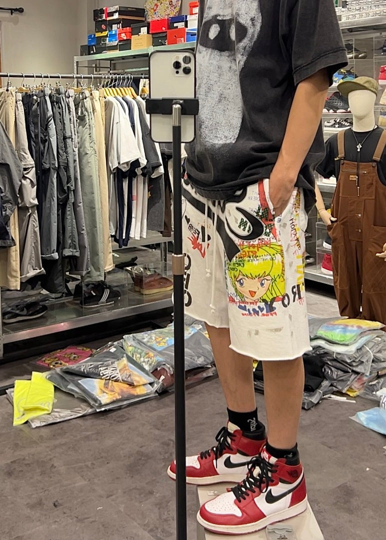 Saint Michael Graffiti Anime Graphic Collaged Sweat Shorts