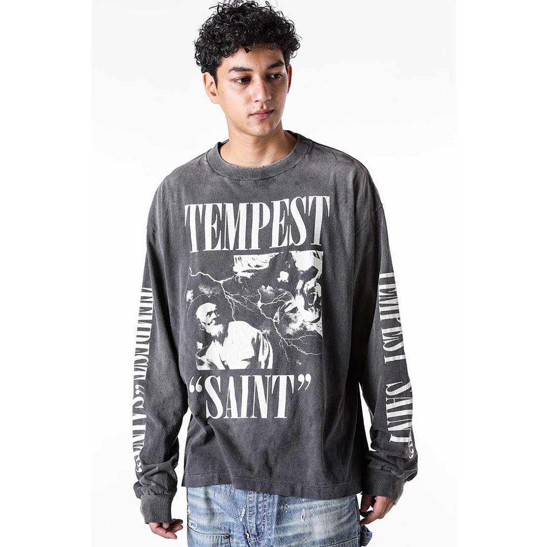 Saint Michael Tempest Graphic & Back Script Sweatshirt