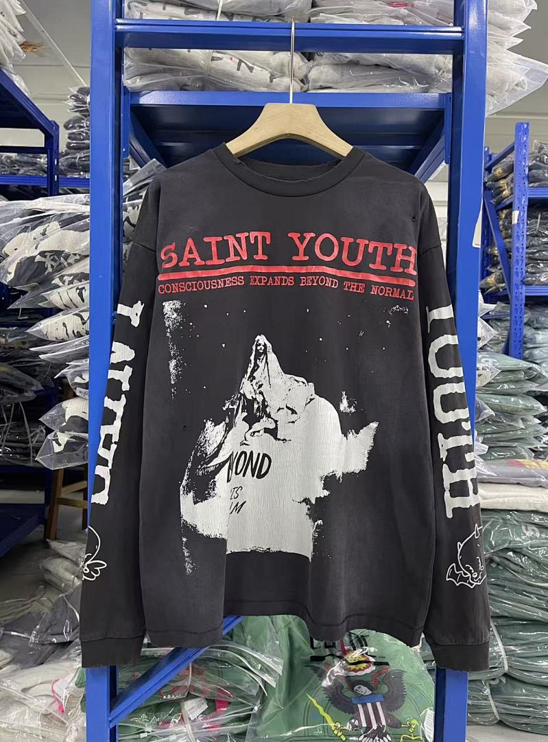 Saint Michael Photo Print & Slogan Typography Sweatshirt