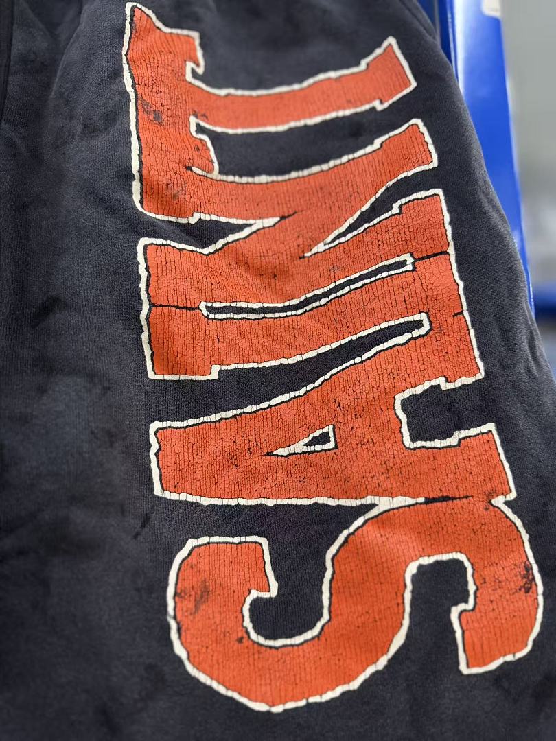Saint Michael Distressed Vintage Effect Large Graphic Logo Sweat Shorts