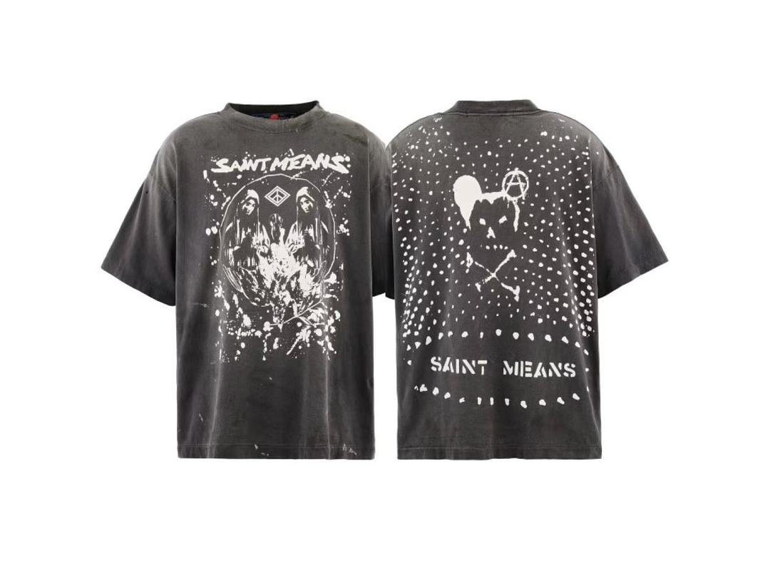 Saint Michael Graphic Skull & Stud Pattern Vintage T-Shirt