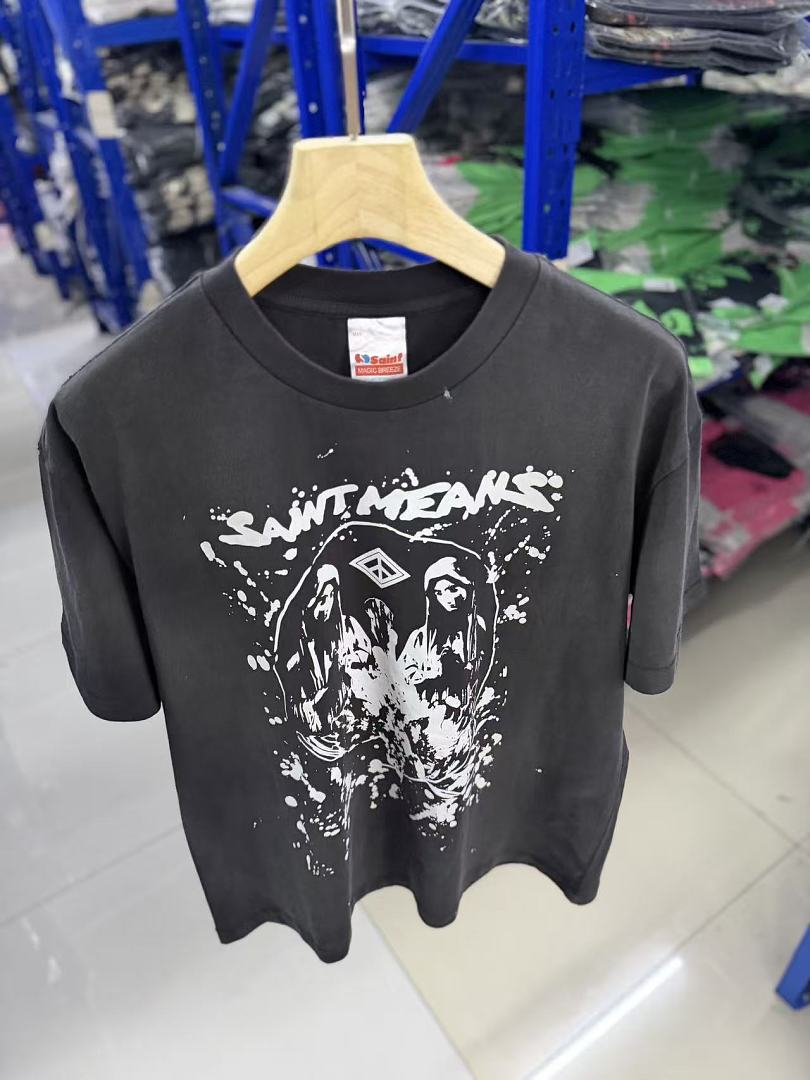 Saint Michael Graphic Skull & Stud Pattern Vintage T-Shirt
