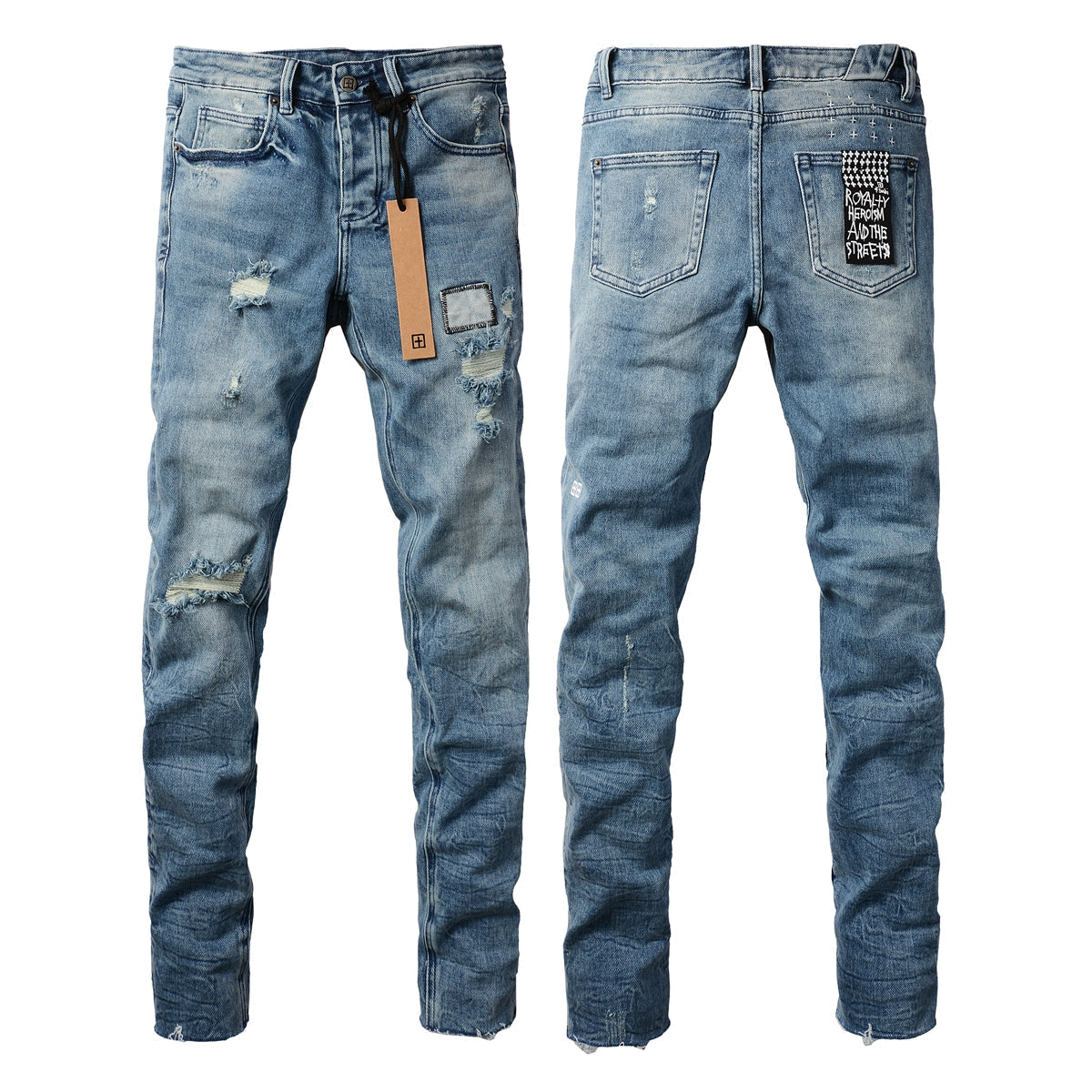 Purple Jeans Edgy Blue Denim with Distressed Rip Accents 3007