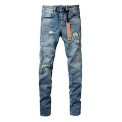 Purple Jeans Edgy Blue Denim with Distressed Rip Accents 3007