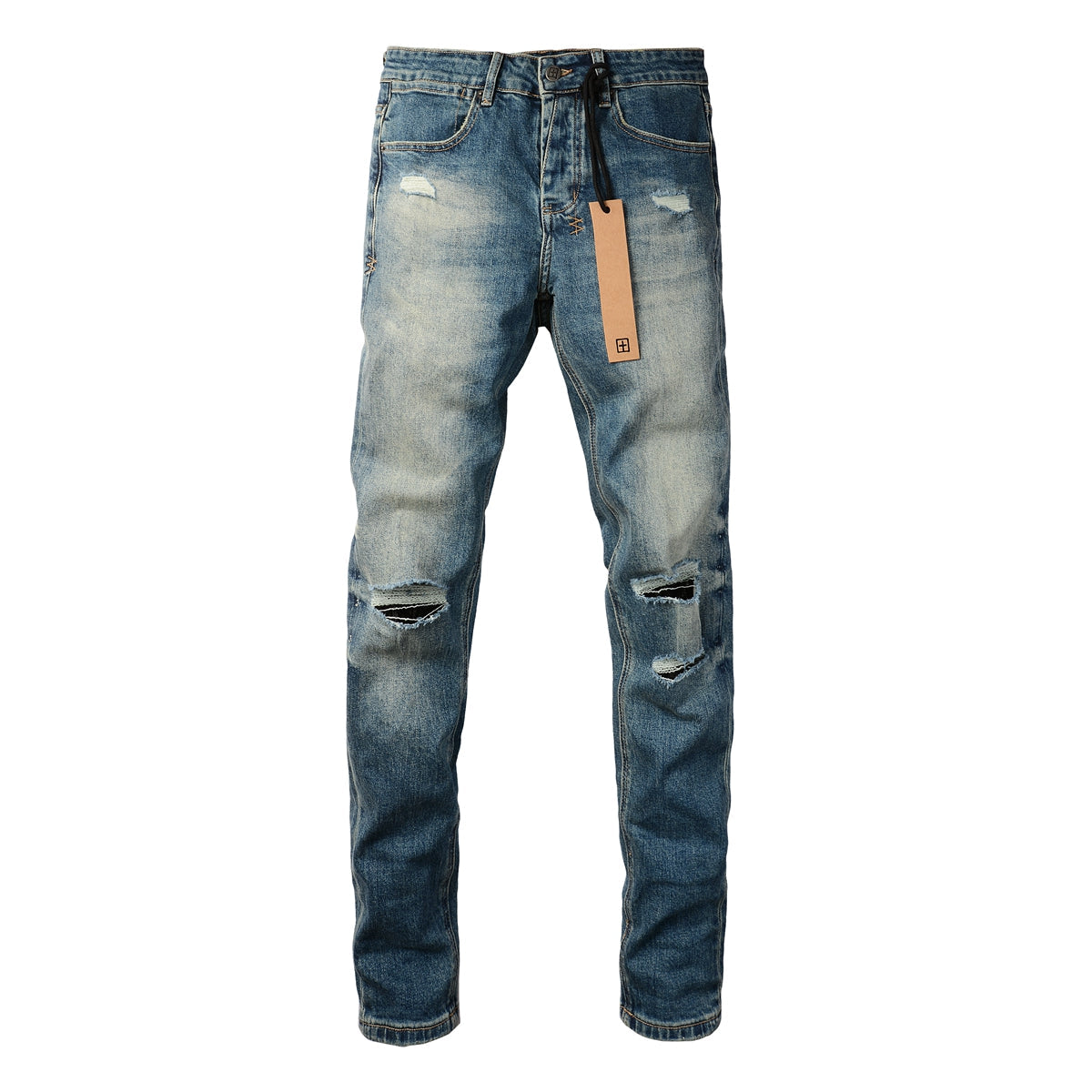 Purple Jeans Classic Blue Ripped Knee Skinny Jeans 3018