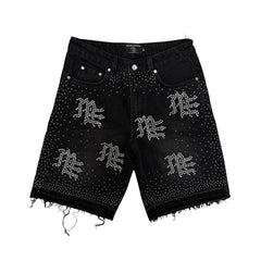 Mixed Emotions　Black “ME” Rhinestone Denim Shorts