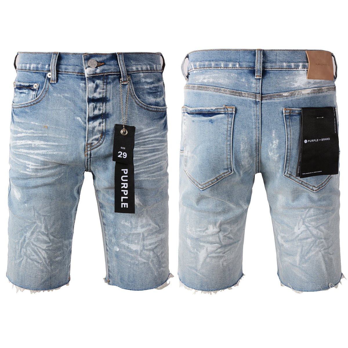Purple Jeans Casual Streetwear Denim Shorts for Men Featuring Distressed Detailing, Raw Cut Hem, and Faded Wash 5091