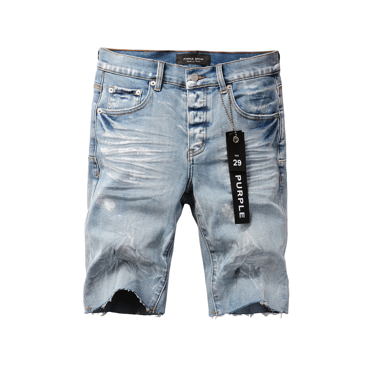Purple Jeans Casual Streetwear Denim Shorts for Men Featuring Distressed Detailing, Raw Cut Hem, and Faded Wash 5091
