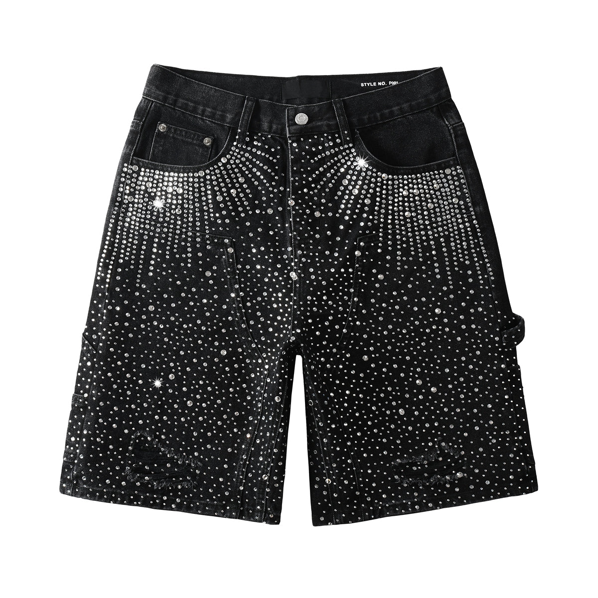 Purple Jeans Luxury Bling Men's Black Jean Shorts Covered in Shiny Rhinestones for Night Out Fashion 5099