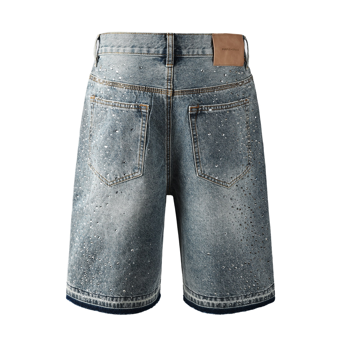 Purple Jeans Luxury Hip Hop Denim Shorts with Glittering Rhinestone Embellishments and Vintage Washed Look 5102