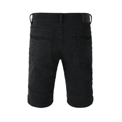 Purple Jeans Edgy Distressed Black Denim Shorts with Destroyed Rips for Men’s Summer Fashion 5108