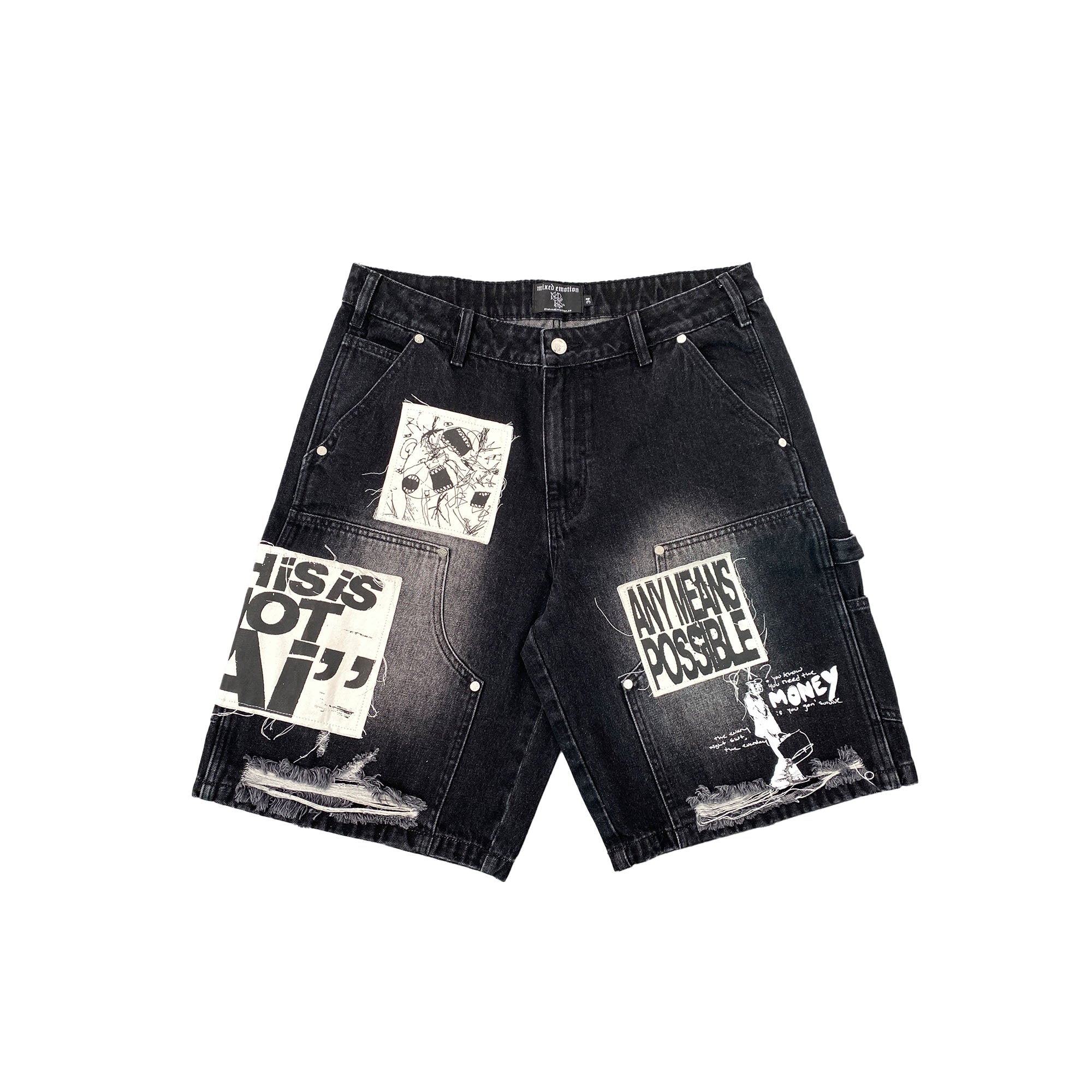 Mixed Emotions　Black “AI” Denim Shorts