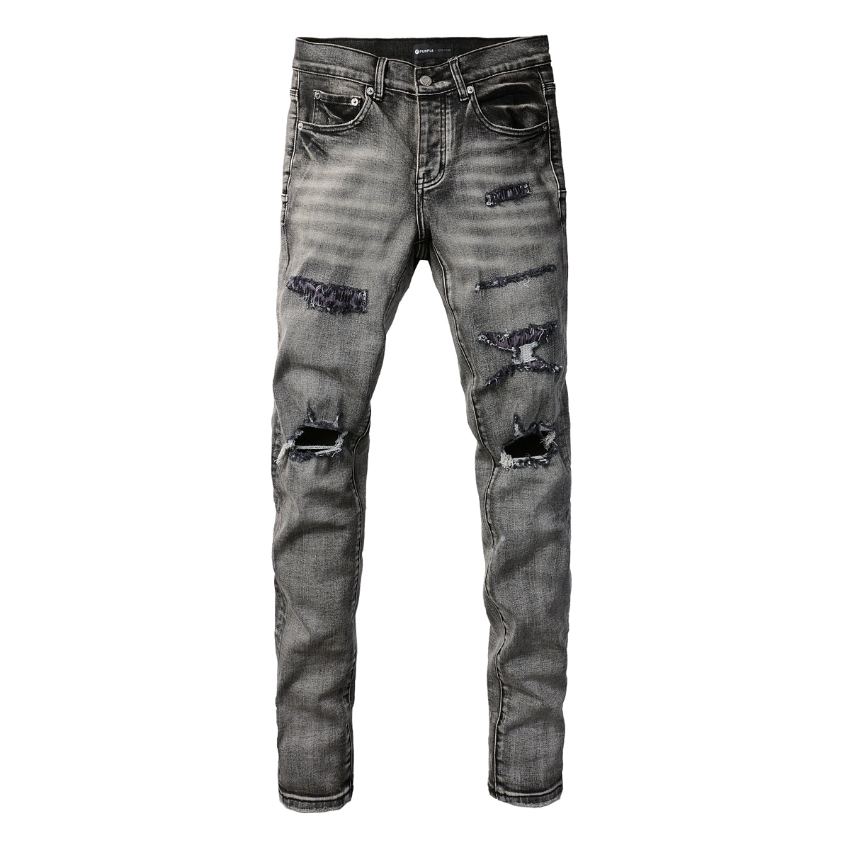 Purple Jeans Men Classic Streetwear Jeans Distressed Black Grey Ripped Skinny 9068