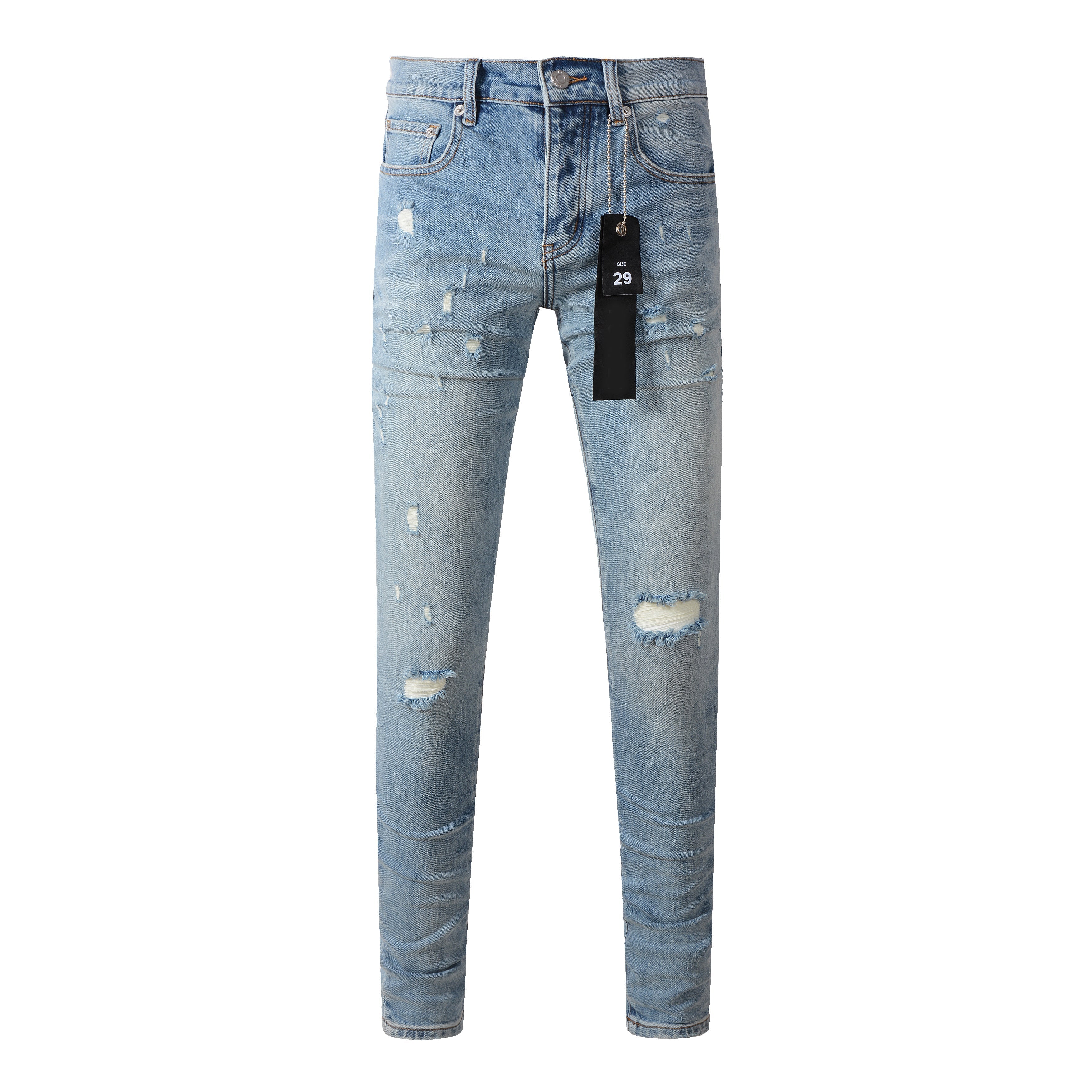 Purple Jeans Fashionable Blue Ripped Jeans 9075 Featuring Distressed Design