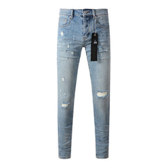 Purple Jeans Fashionable Blue Ripped Jeans 9075 Featuring Distressed Design