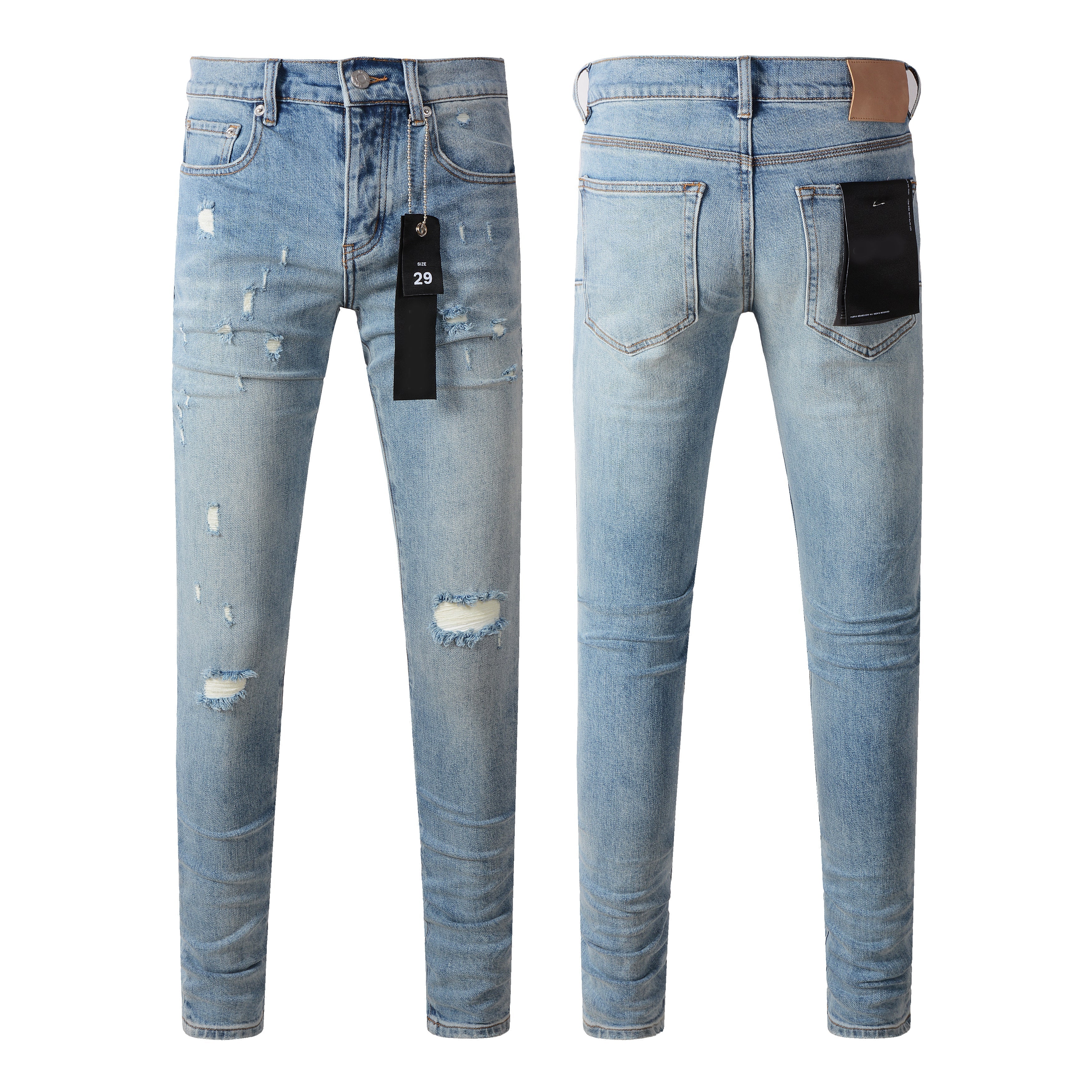 Purple Jeans Fashionable Blue Ripped Jeans 9075 Featuring Distressed Design