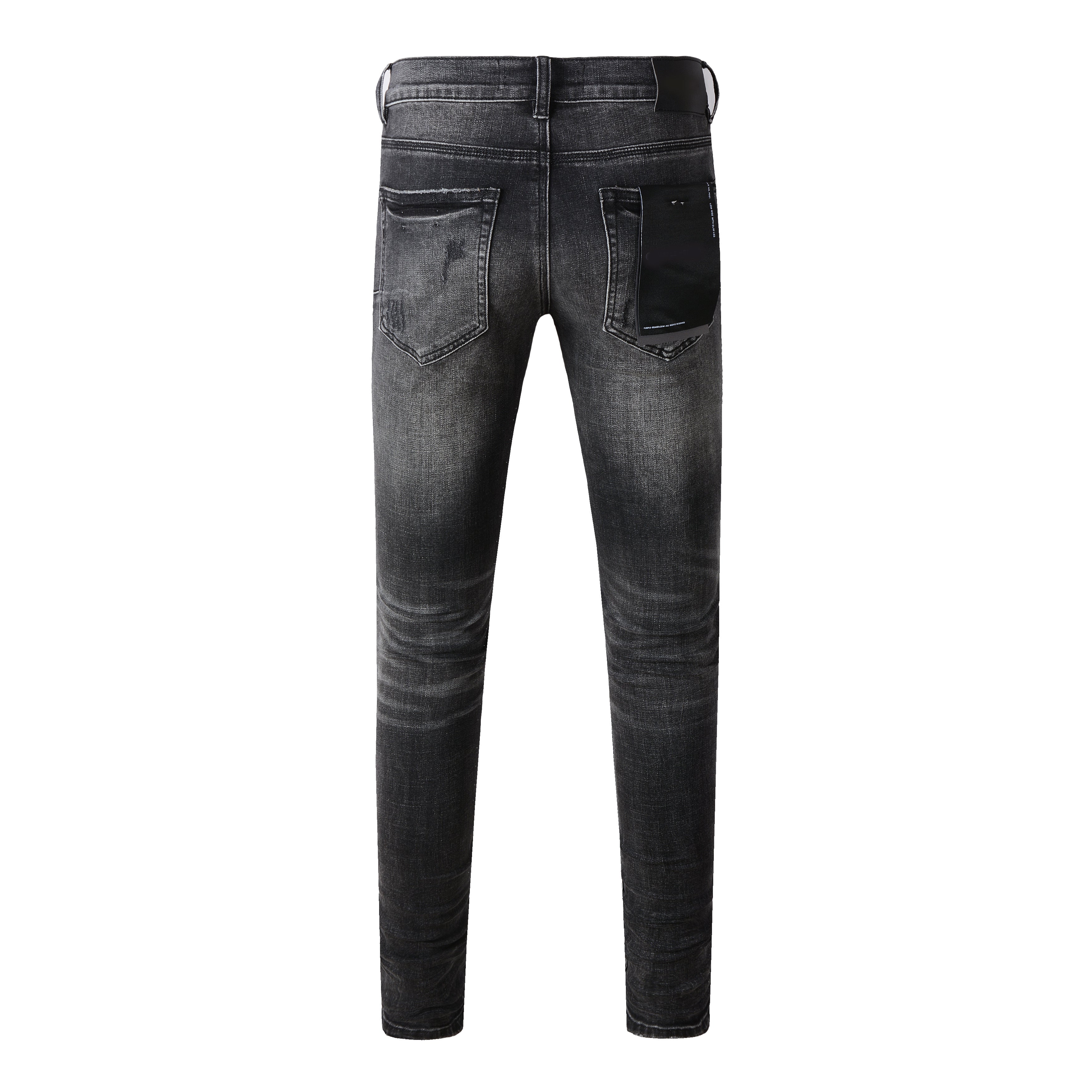 Purple Black Distressed Jeans 9079 Long Pants with Stylish Rips and Tears