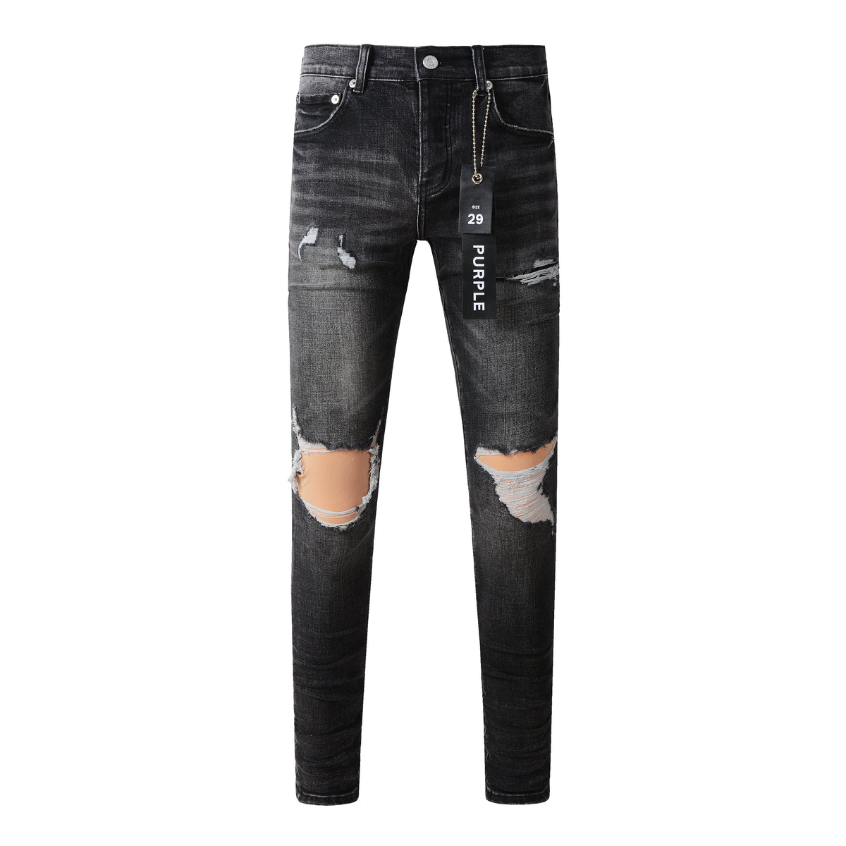 Purple Black Distressed Jeans 9079 Long Pants with Stylish Rips and Tears