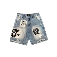 Mixed Emotions　Blue “AI” Denim Shorts