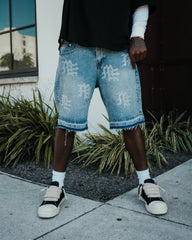 Mixed Emotions　‘ME’ Rhinestone Denim Shorts