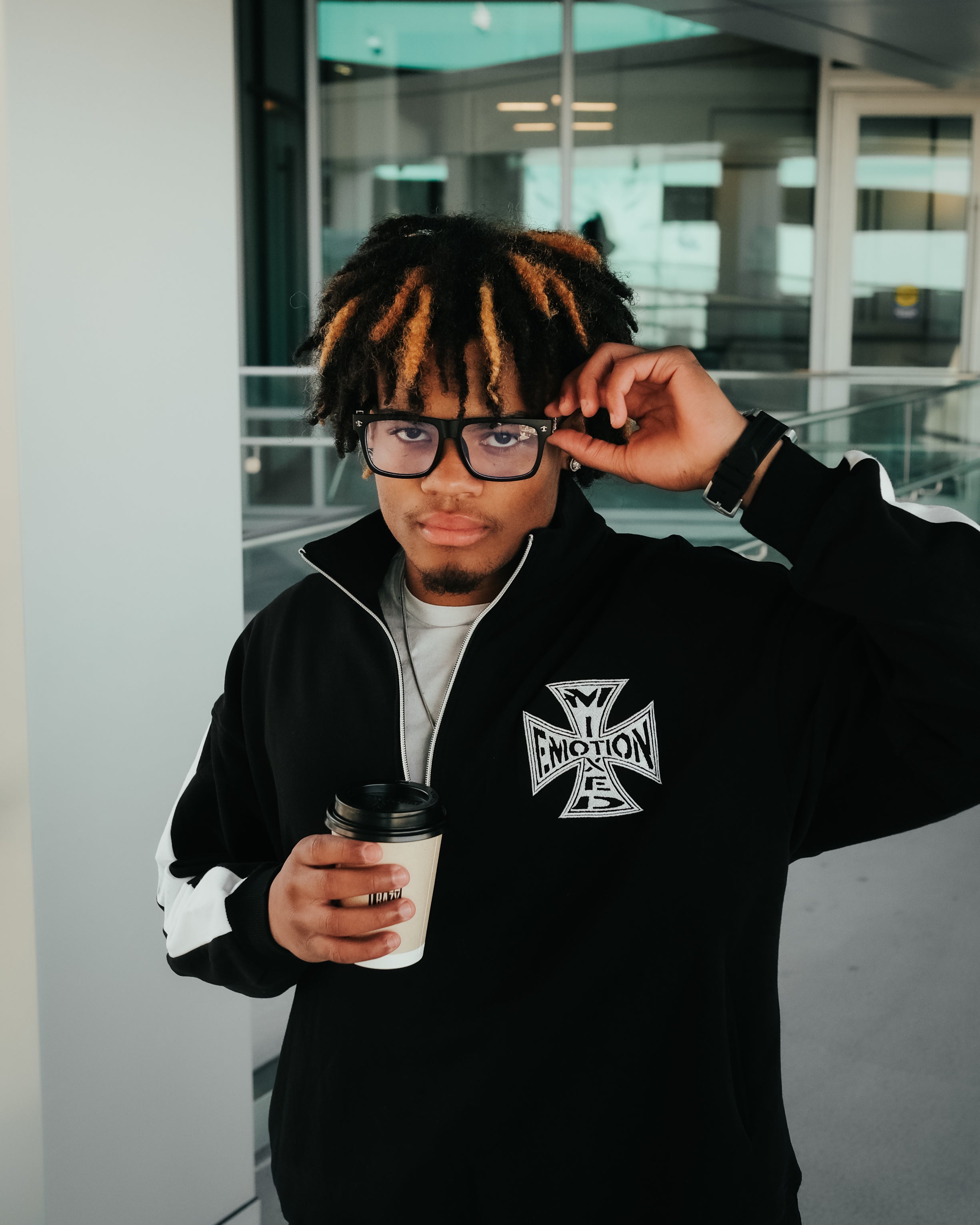 MIXED EMOTION Black “Quarter” zip Jacket