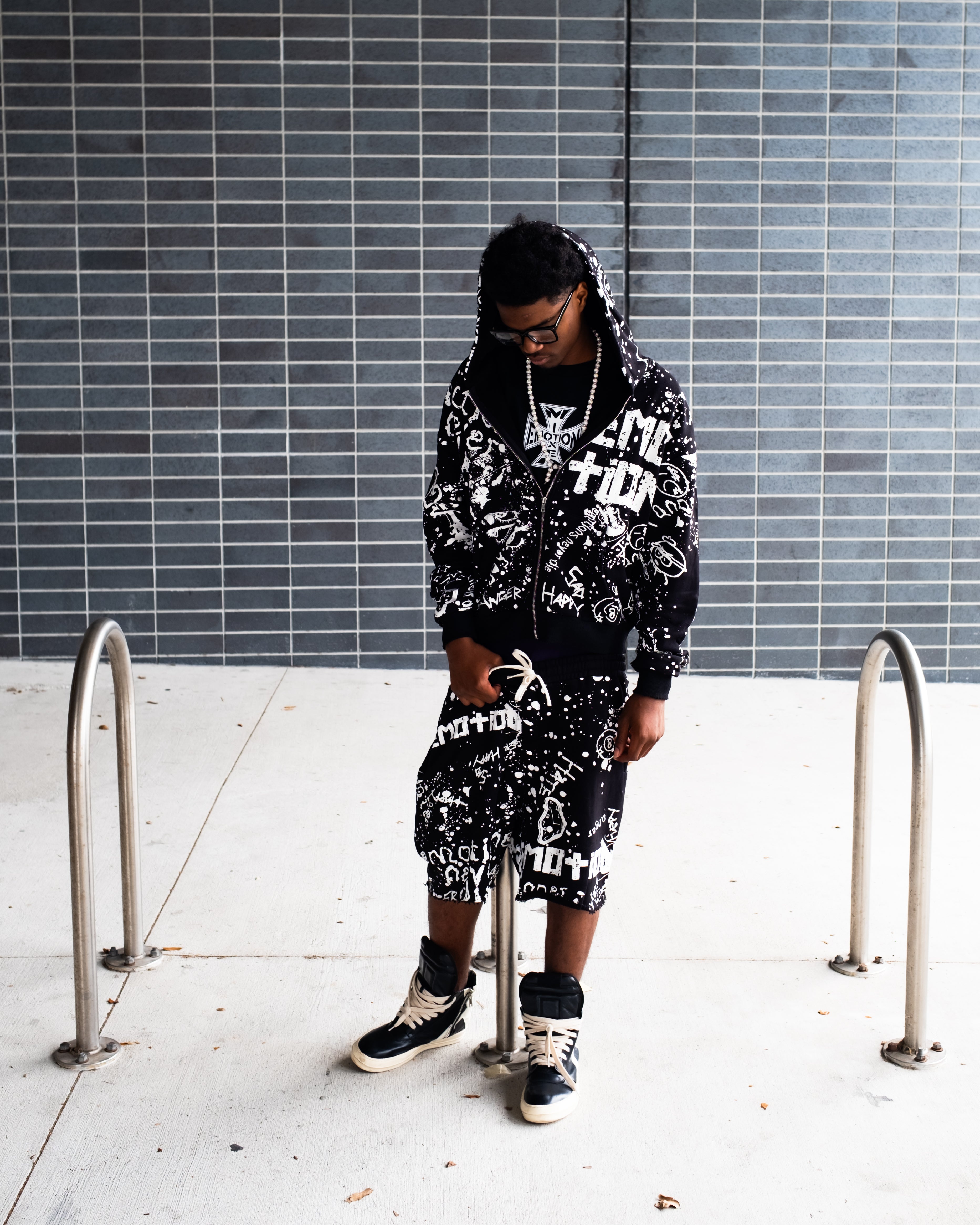 Mixed Emotions　Black “Graffiti” Shorts