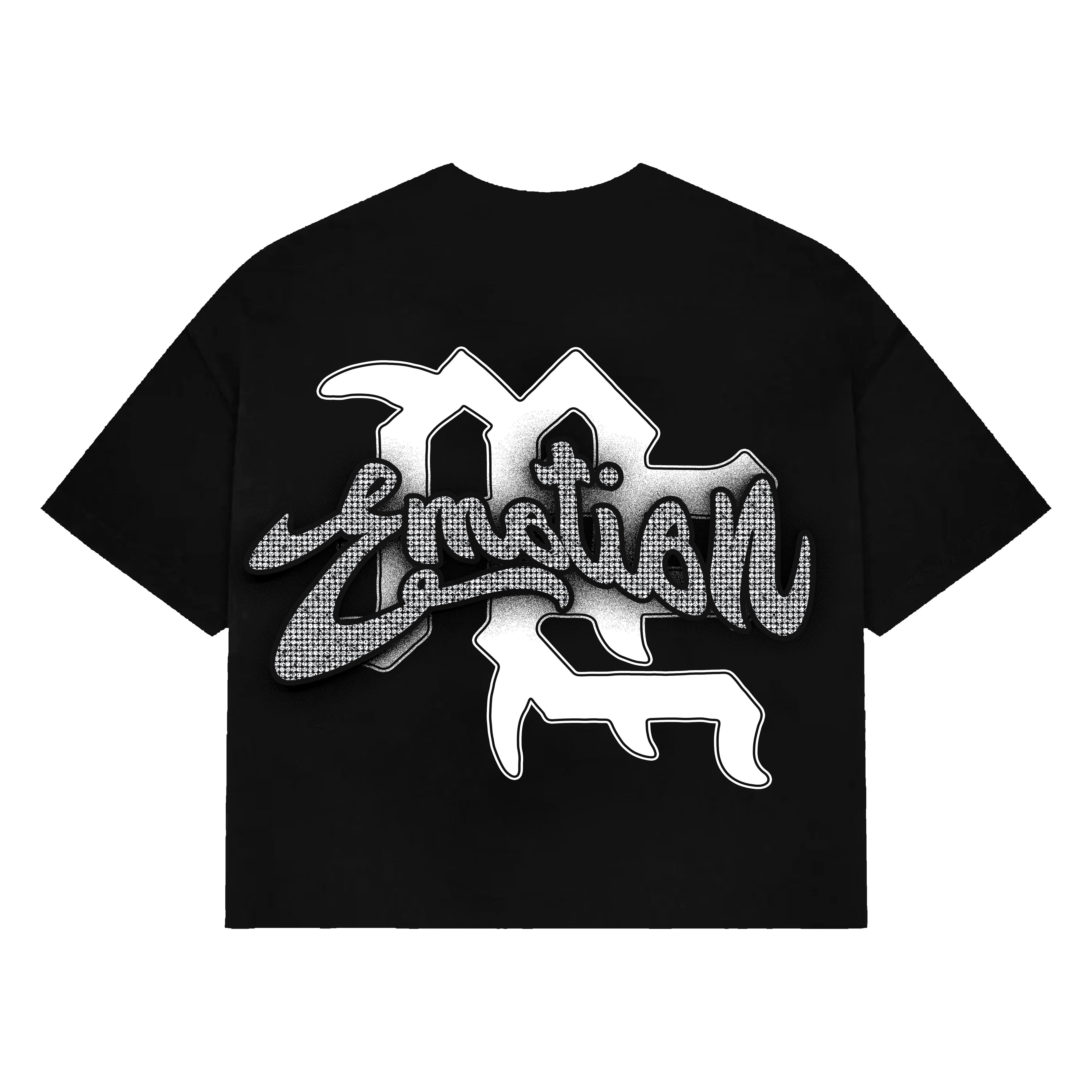 Mixed Emotions　Black “Rhinestone” Cropped Tee