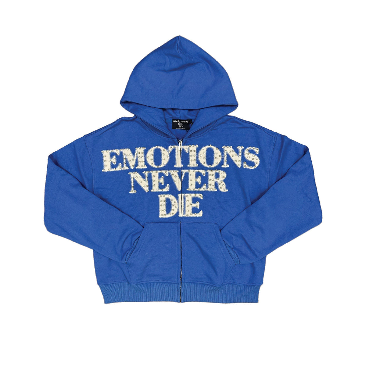 MIXED EMOTION Blue ‘End’ Rhinestone Hoodie