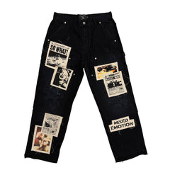 Mixed Emotions　Black “Newspaper” Carpenter Pants