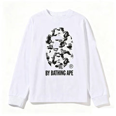 BAPE Style "BY BATHING APE" Camo Ape Head Long-Sleeve Tee - White/Monochrome Camo