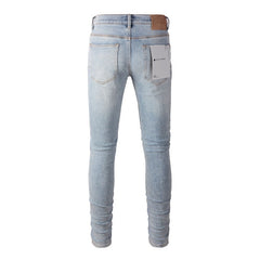 Purple Jeans Light Blue Vintage Personality Fashion Ripped Jeans 9010