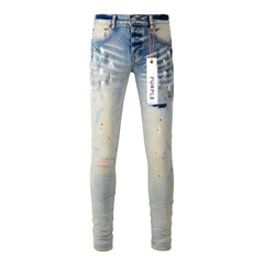Purple Jeans Fashion Men Black Jeans Distressed Hole Unique Personality 9007
