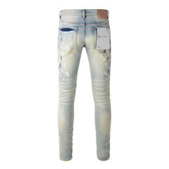 Purple Jeans Fashion Men Black Jeans Distressed Hole Unique Personality 9007