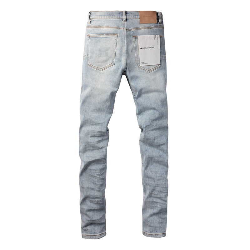Purple Jeans Light Blue Vintage Personality Fashion Ripped Jeans 9010